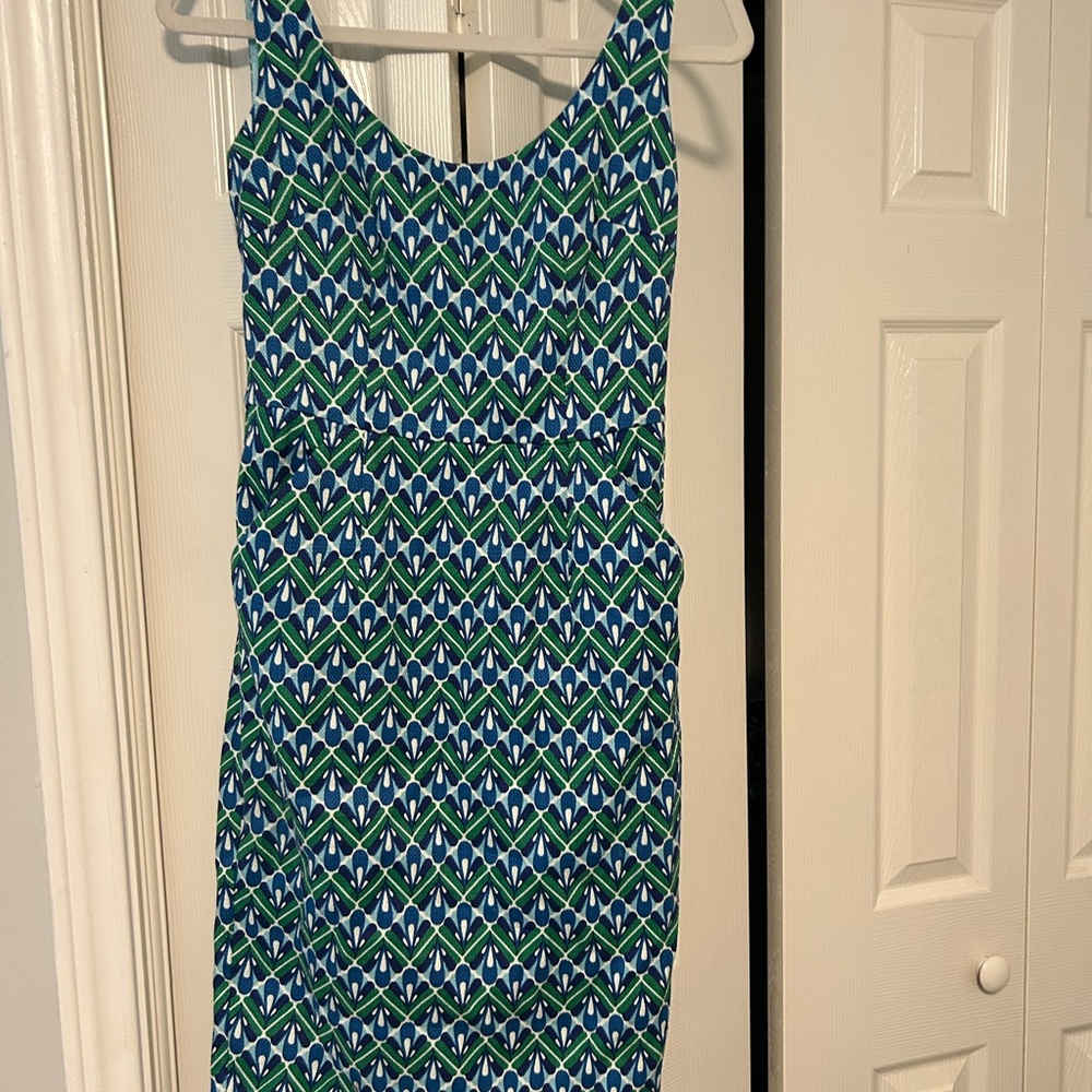 Boden Green and Blue Geometric Midi Dress